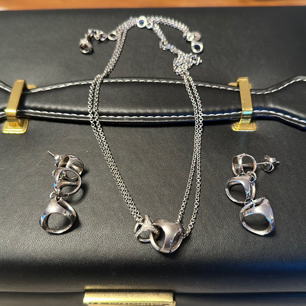 Di Modolo Linked By Love Heart Sterling Silver Necklace and Earrings